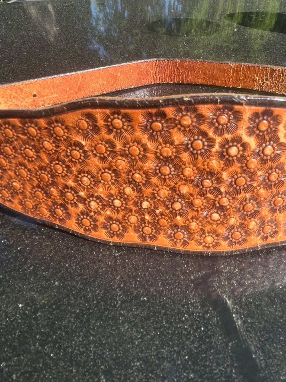 Vintage Brown Leather Floral Hand tooled Wide Cinch Belt size XS - Picture 5 of 10